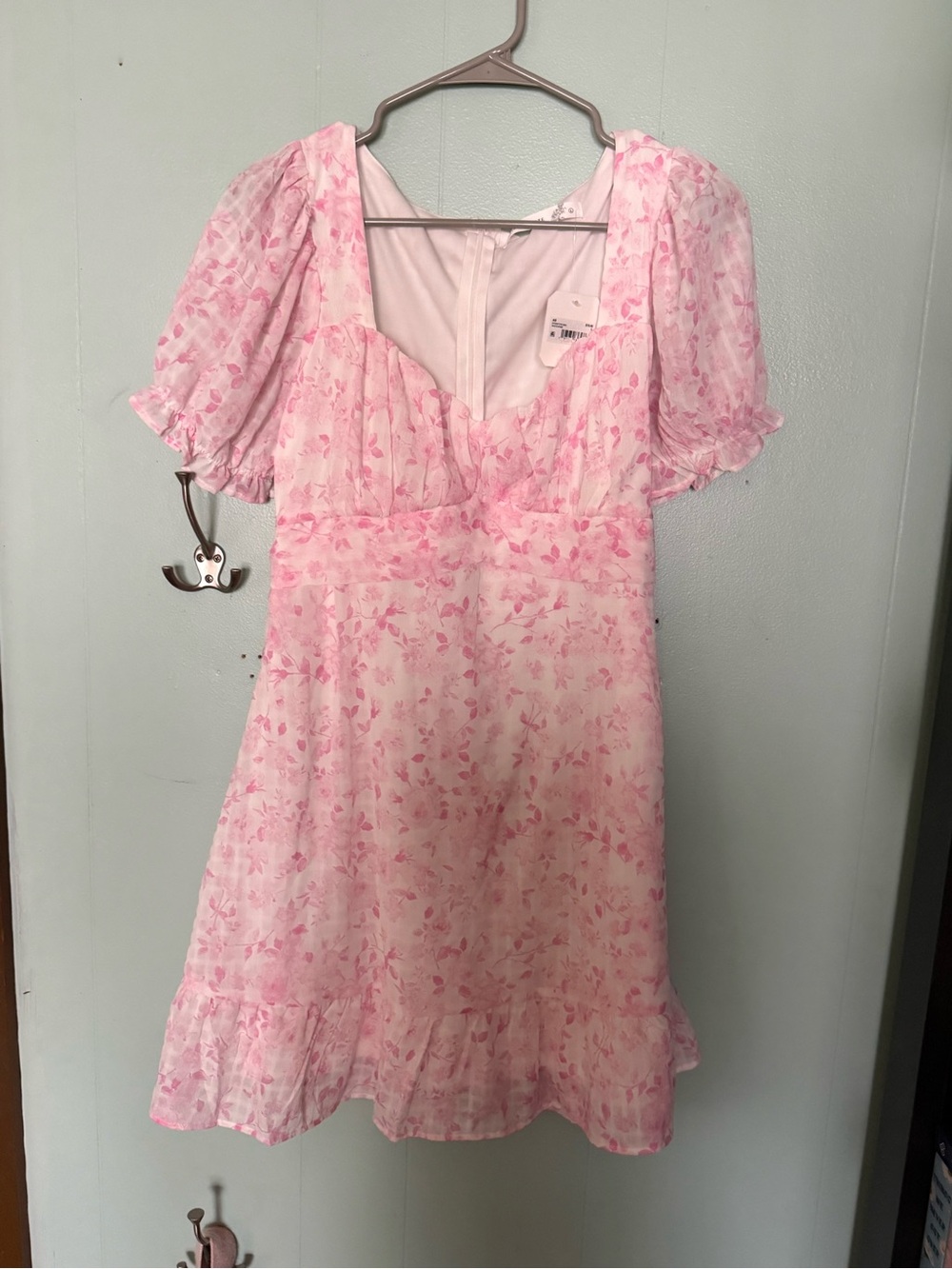 Altar'd State Pink Floral Puff-Sleeve Mini Dress